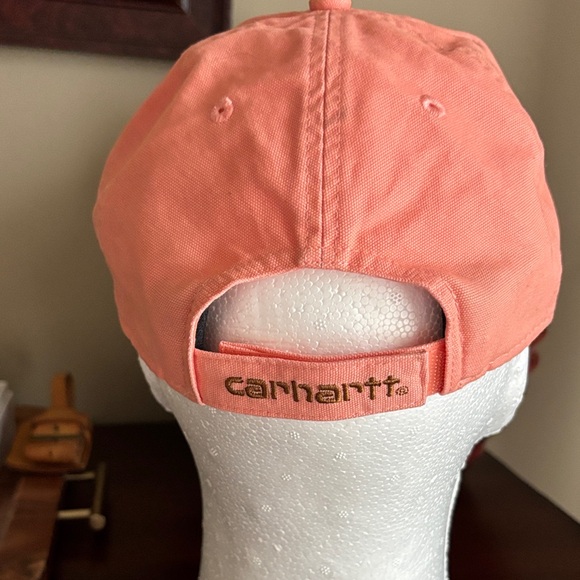 Carhartt Adjustable Canvas Salmon Pink Color Logo Wicking Workwear Cap.  EUC - Picture 5 of 8